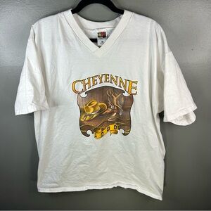 Vintage 90s 1998 Cheyenne Cowboy Biker Motorcycle White Shirt Size XL